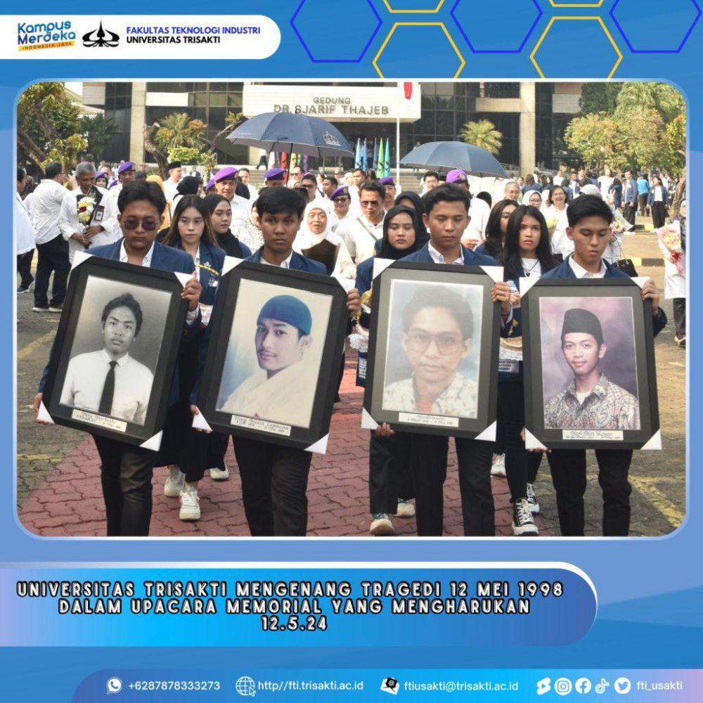 Potret Universitas Trisakti menggelar upacara memorial dalam rangka mengenang tragedi 12 Mei 1998, pada 12 Mei 2024 di Lapangan Universitas Trisakti. (fti.trisakti.ac.id)