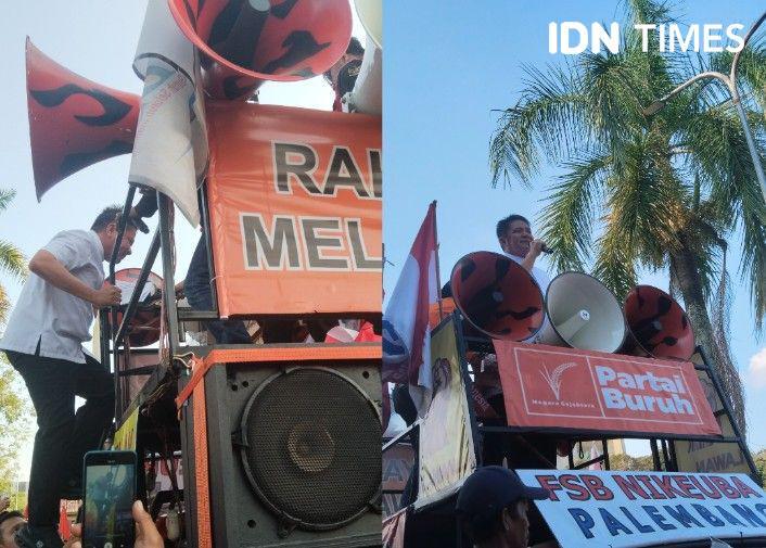 Momen Herman Deru Naik ke Atas Mobil, Temui Buruh di Kantor DPRD