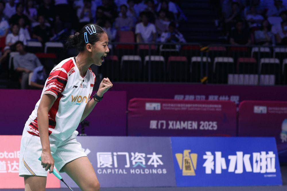Putri Kusuma Wardani dalam laga melawan Denmark di fase Grup D Piala Sudirman 2025 (dok. PP PBSI)