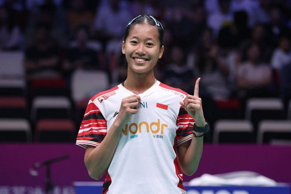 Putri Kusuma Wardani dalam laga melawan Denmark di fase Grup D Piala Sudirman 2025 (dok. PP PBSI)