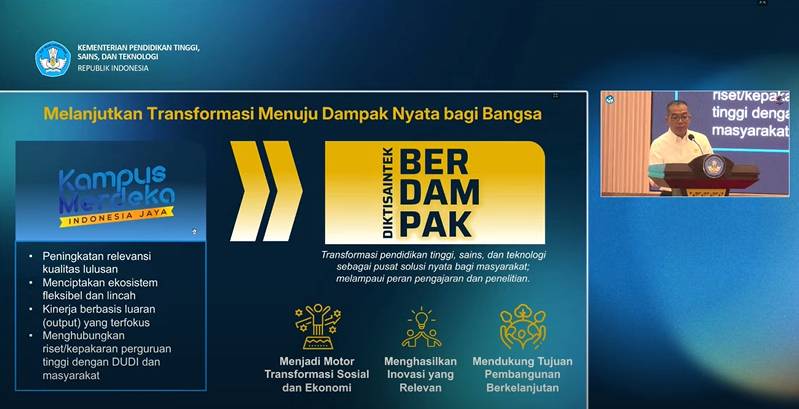 Menteri Pendidikan Tinggi, Sains, dan Teknologi (Mendiktisaintek) Brian Yuliarto saat peluncuran Program Diktisaintek Berdampak di Jakarta, Jumat (2/5/2025). (Youtube/@kemdiktisaintek)