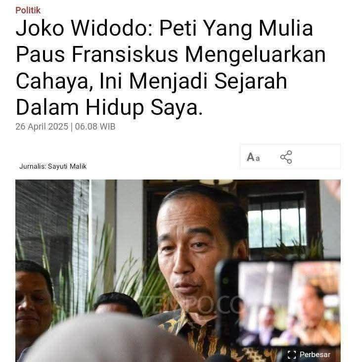 Unggahan di X menarasikan Jokowi sempat menyebut peti Paus Fransikus mengeluarkan cahaya. (Twitter/@Muslim_AntiPKI9)