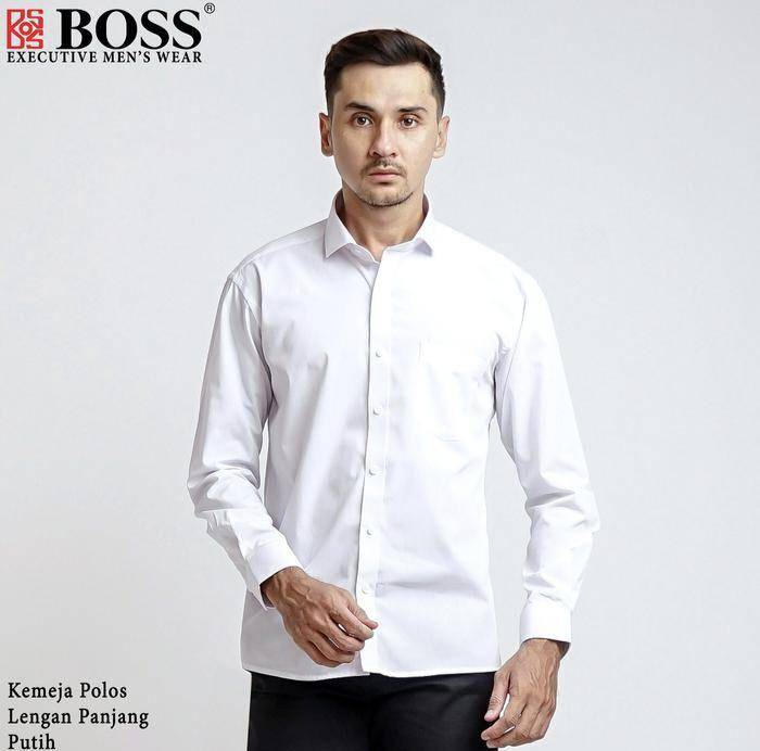 BOSS Kemeja Polos Pria Lengan Panjang Putih Reguler Fit (tokopedia.com/Kemeja BOSS Store)