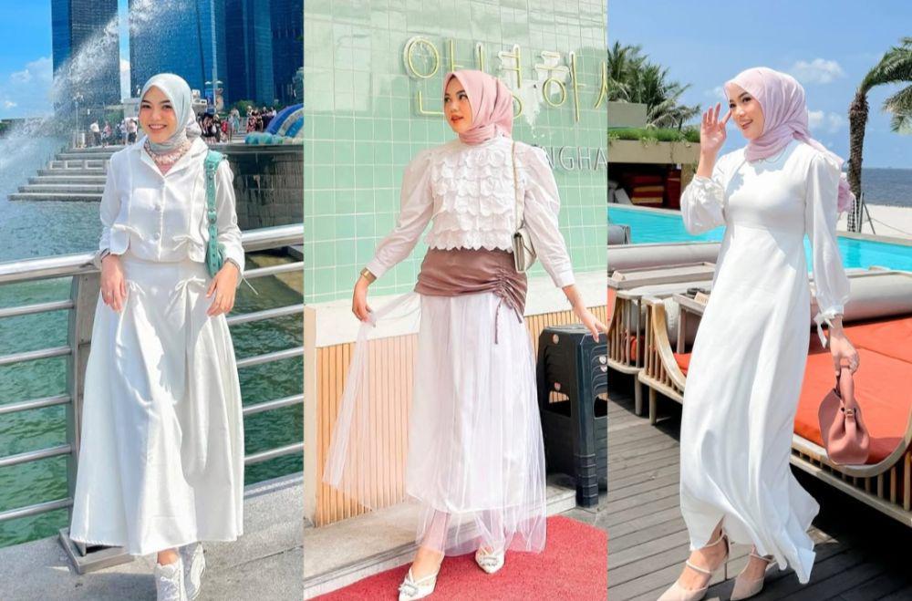 8 OOTD Hijab Nuansa Putih ala Almineta Azzahra, Stunning!