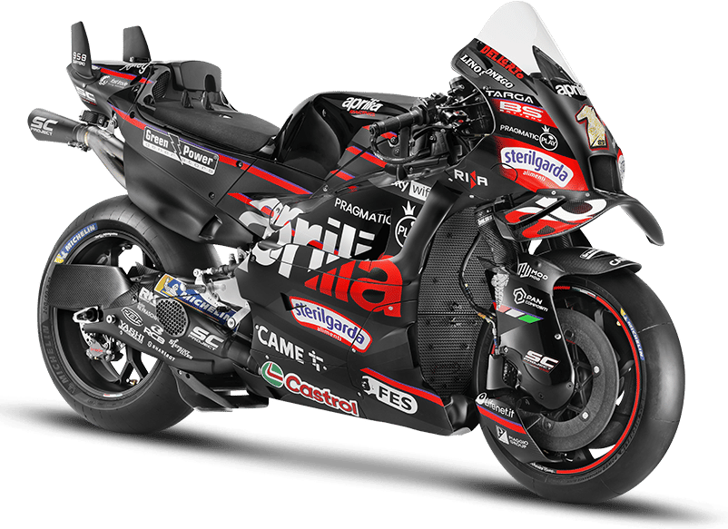 Ilustrasi Motor Team Aprilia MotoGp menggunakan shockbreaker Öhlins (aprilia.com)