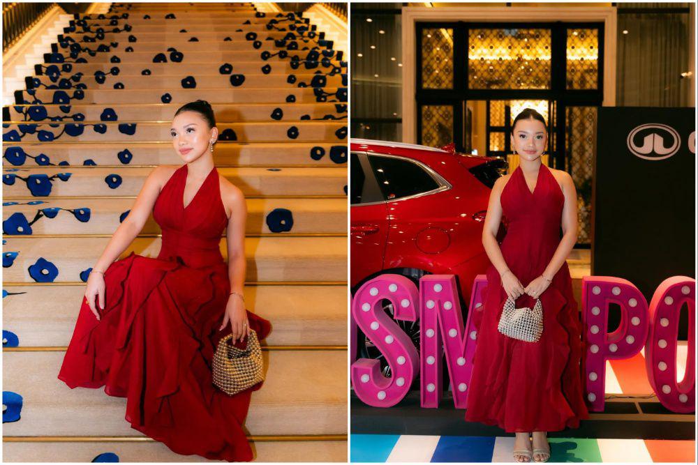 7 Potret Naura Ayu Bergaun Merah di Event Cosmopolitan Indonesia