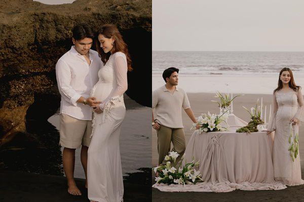 7 Pemotretan Maternity Aaliyah Massaid di Pantai, Eksotis!