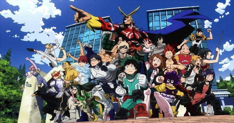 Midoriya Izuku bersama para Hero (dok.Bones/My Hero Academia)