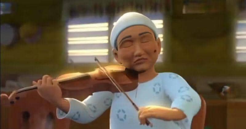cuplikan Opah bermain biola (dok. Les' Copaque/Upin dan Ipin)