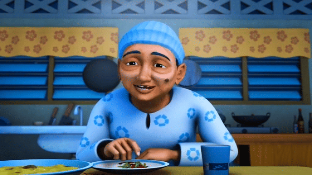 cuplikan Opah sedang makan (dok. Les' Copaque/Upin dan Ipin)