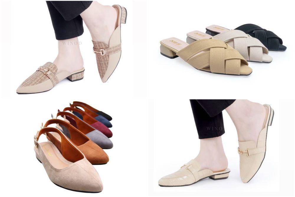 potret ide sepatu mules nuansa beige (shopee.com/Winod.official | shopee.com/Yongki Komaladi Official Shop | shopee.com/XES Official Shop)
