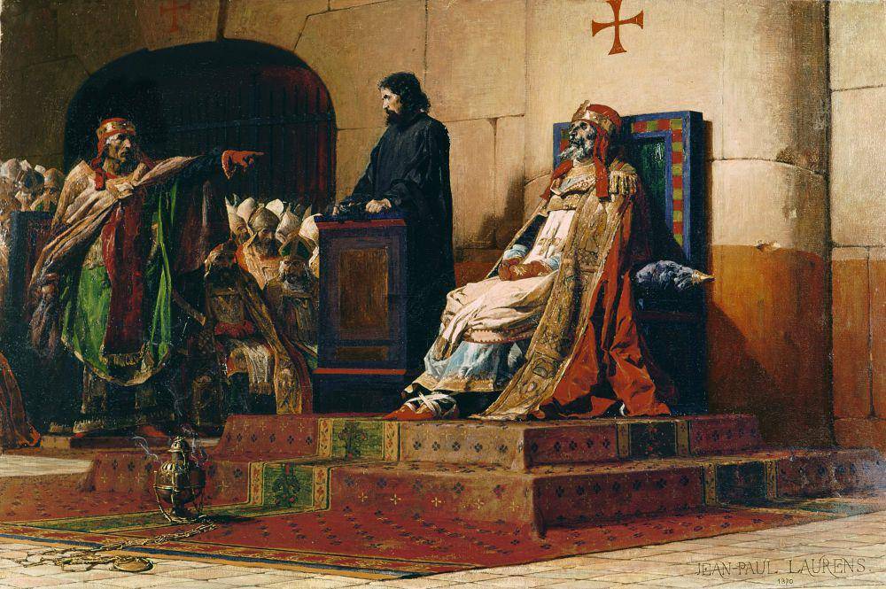 lukisan persidangan jenazah Paus Formosus. (Jean-Paul Laurens, Public domain, via Wikimedia Commons)