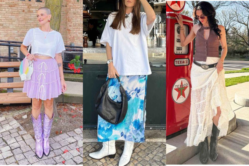 10 Ide Styling Cowboy Boots dan Rok, Modis Setiap Hari