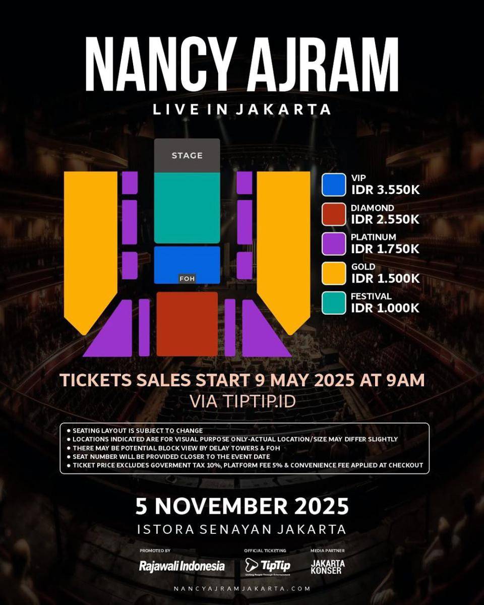 harga tiket konser Nancy Ajram 2025 di Jakarta (instagram.com/rajawaliindonesia)
