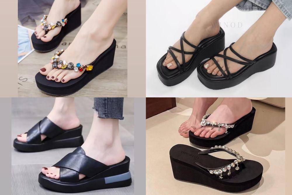 potret ide sandal wedges nuansa hitam (shopee.com/INGVIVI Official Store | shopee.com/Winod.official | shopee.com/Ranjojo Official Shop)
