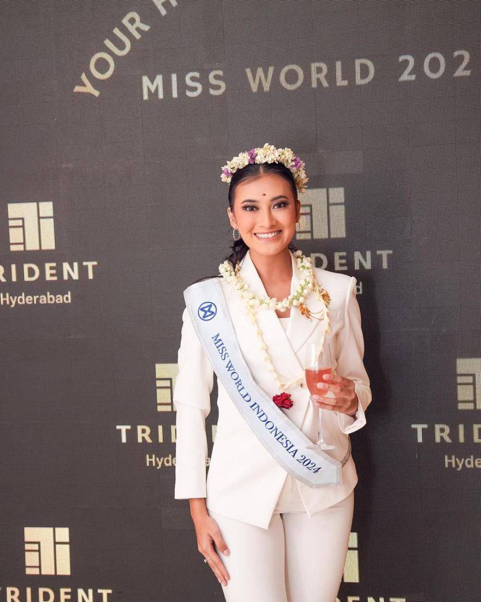 potret sambutan Monica Kezia, Miss Indonesia 2024, di India untuk berlaga di ajang Miss World 2025 (instagram.com/tridenthyderabad)