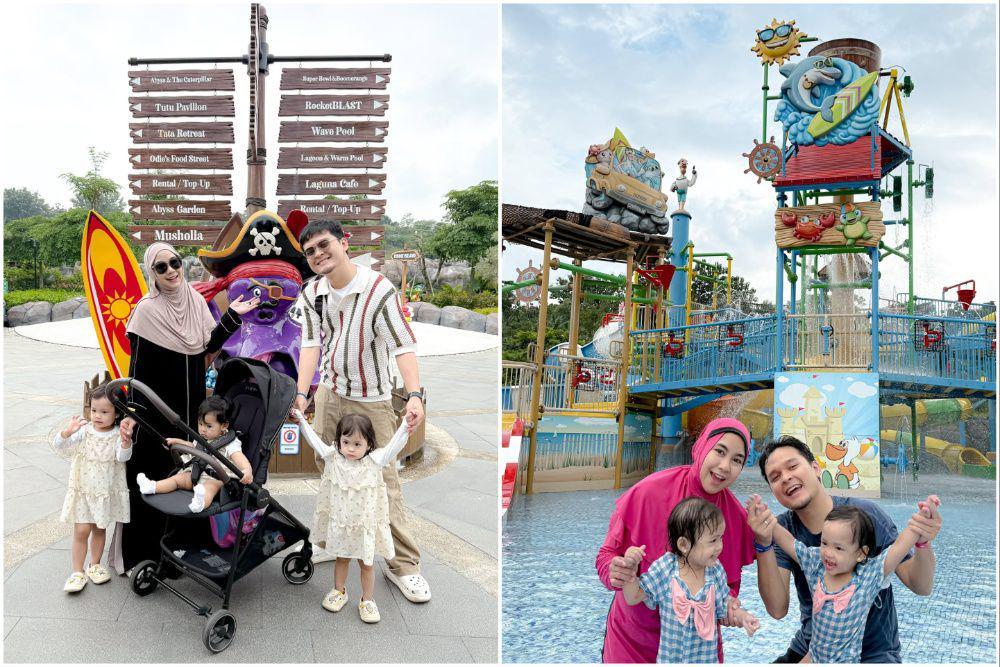 10 Potret Keluarga Anisa Rahma Liburan ke Waterpark, si Kembar Happy!