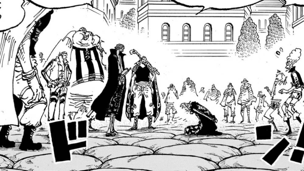 Bartolomeo meminta ampun pada Shanks. (dok. Shueisha/One Piece)