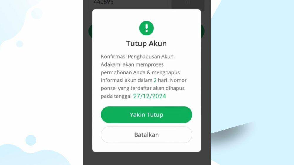 ilustrasi informasi mengenai penutupan akun di aplikasi Adakami (screenshoot/Adakami)