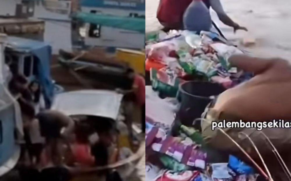 Warga Diduga Jarah Barang Dagangan Kapal Meledak di Sungai Musi