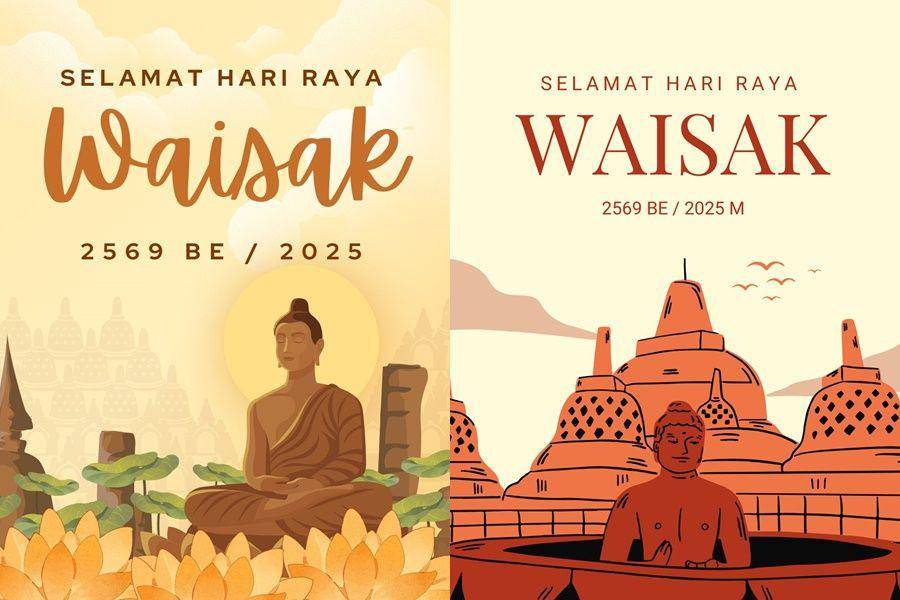 Poster Hari Raya Waisak 2025 (canva.com/miss jello | canva.com/visula co)
