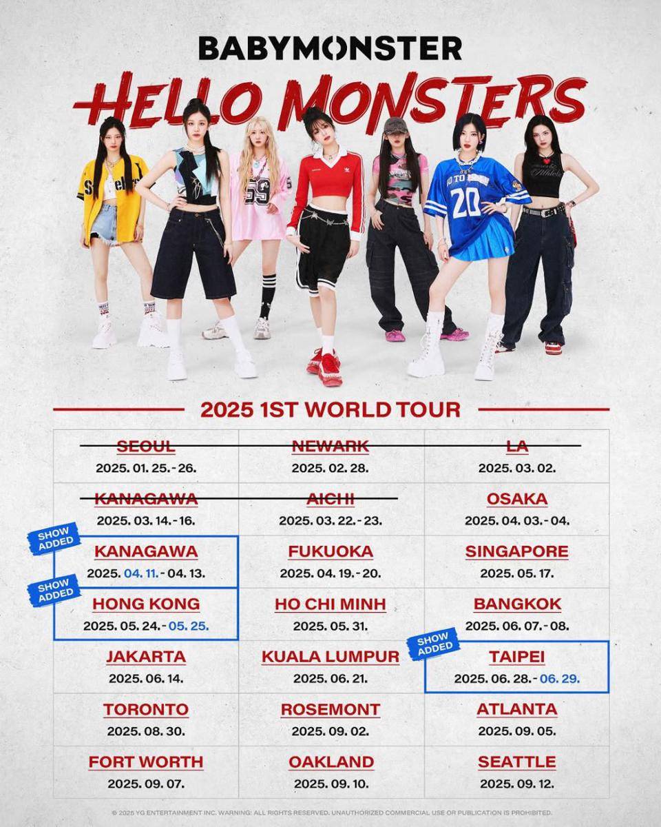 jadwal tur dunia pertama BABYMONSTER bertajuk HELLO MONSTERS (instagram.com/babymonster_ygofficial)