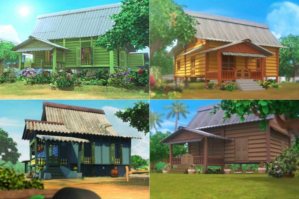 rumah kayu tradisional di Kampung Durian Runtuh (dok. Les' Copaque Production/Upin & Ipin)