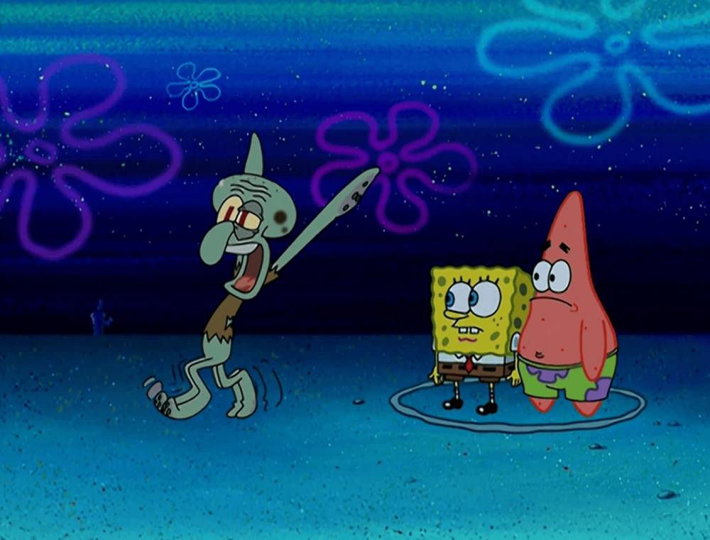 Squidward berusaha lari dari beruang laut (dok. Nickelodeon/SpongeBob SquarePants)
