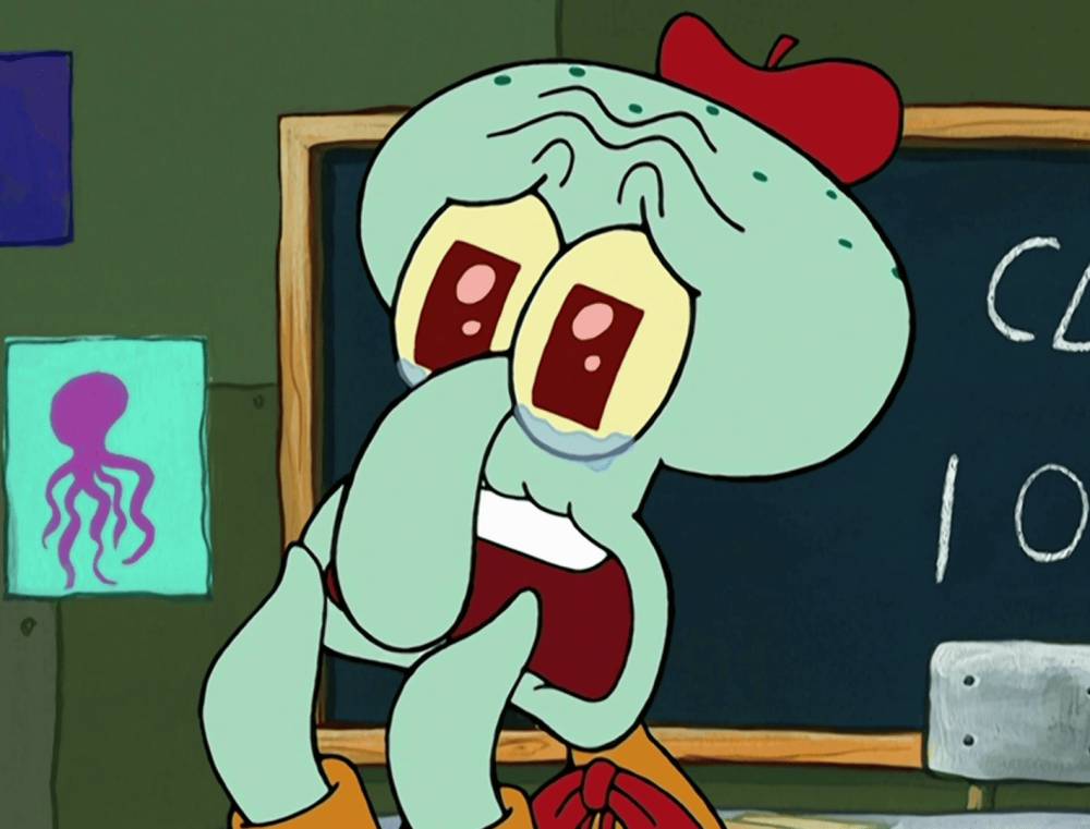 Squidward kagum dengan karya seni buatan SpongeBob (dok. Nickelodeon/SpongeBob SquarePants)