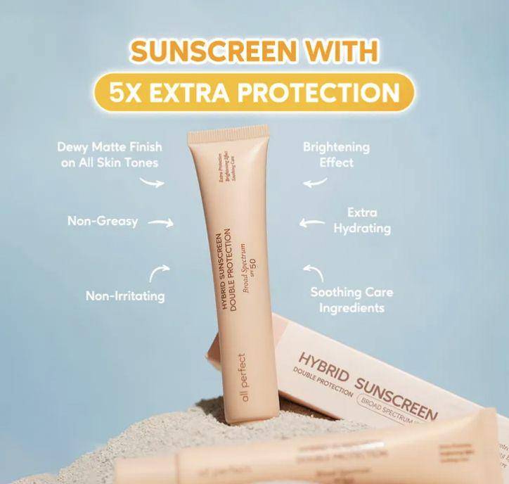 All Perfect Hybrid Sunscreen Double Protection Broad Spectrum SPF 50 (aku lakukan.com/Sahnas Store)