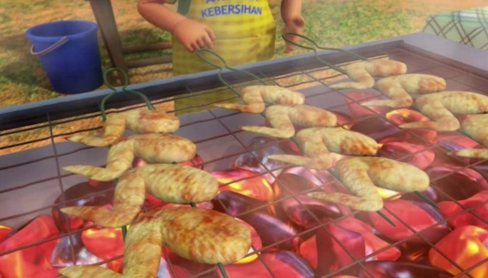 ayam bakar yang dijual oleh Mail (youtube.com/Les' Copaque Production)