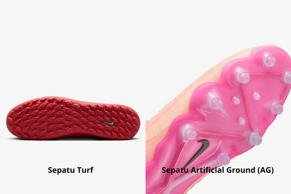 2 jenis sepatu mini soccer, yaitu sepatu Turf dan Artificial Ground (nike.com)