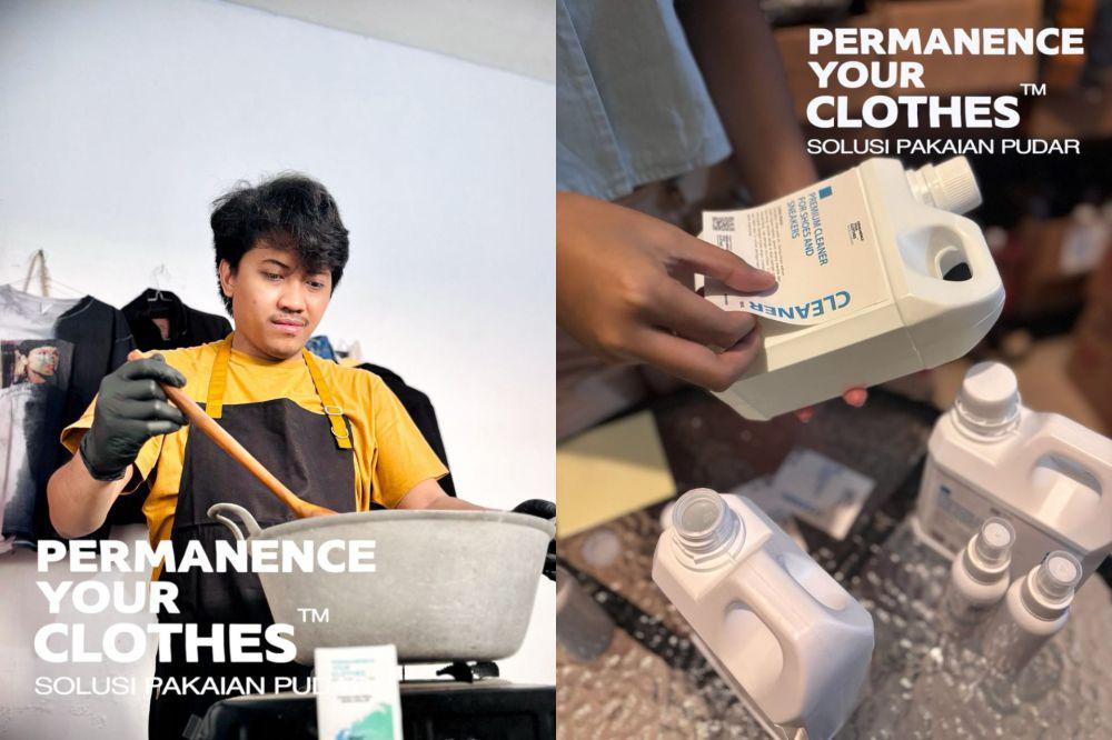 Riyanto Pratama saat membuat produk pewarna pakaian Permanance Your Clothes (PYC). (dok. Shopee)