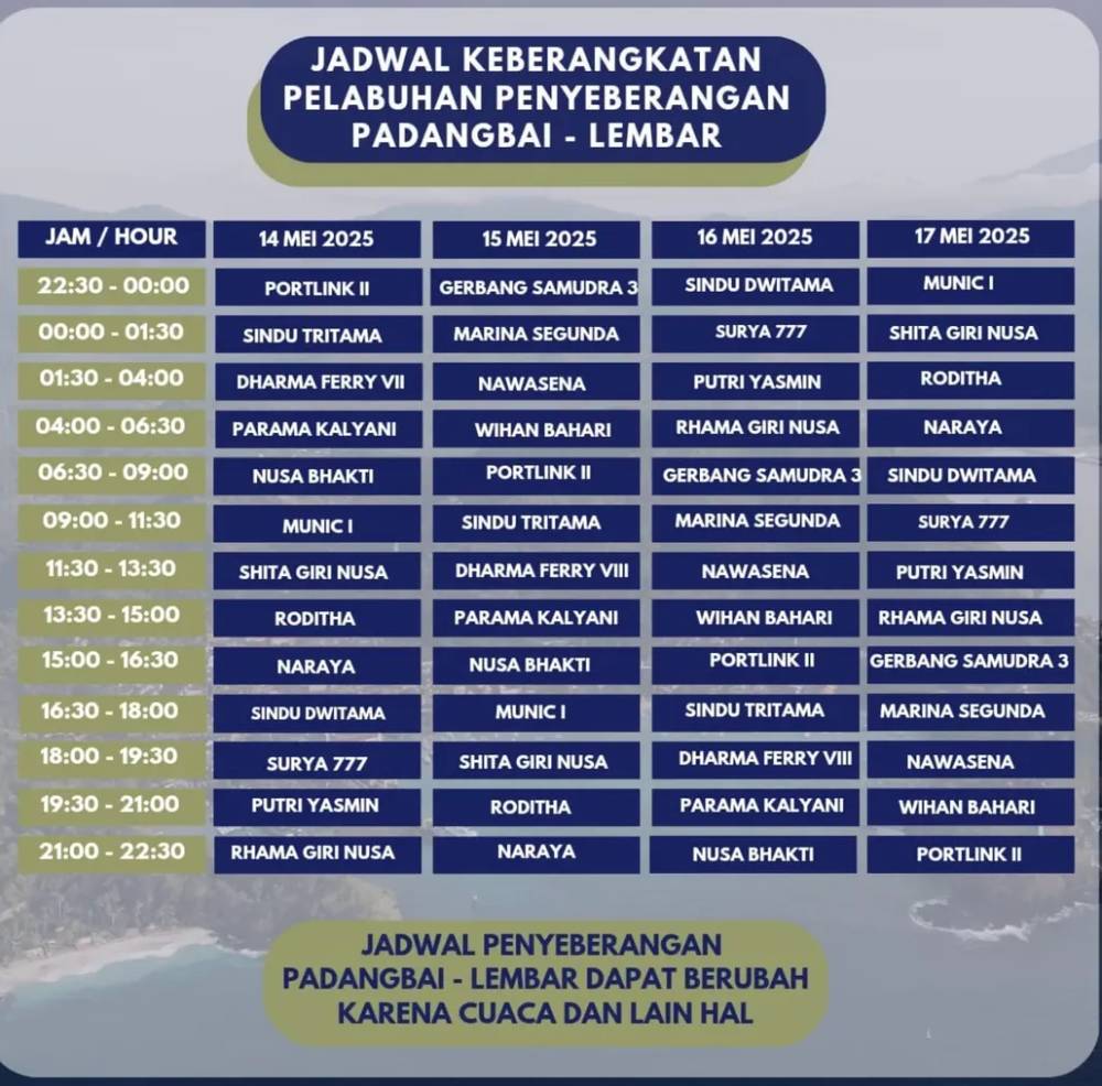 Jadwal penyeberangan Padang Bai-Lembar. (Instagram.com/SatpelPelabuhanPadangBai)
