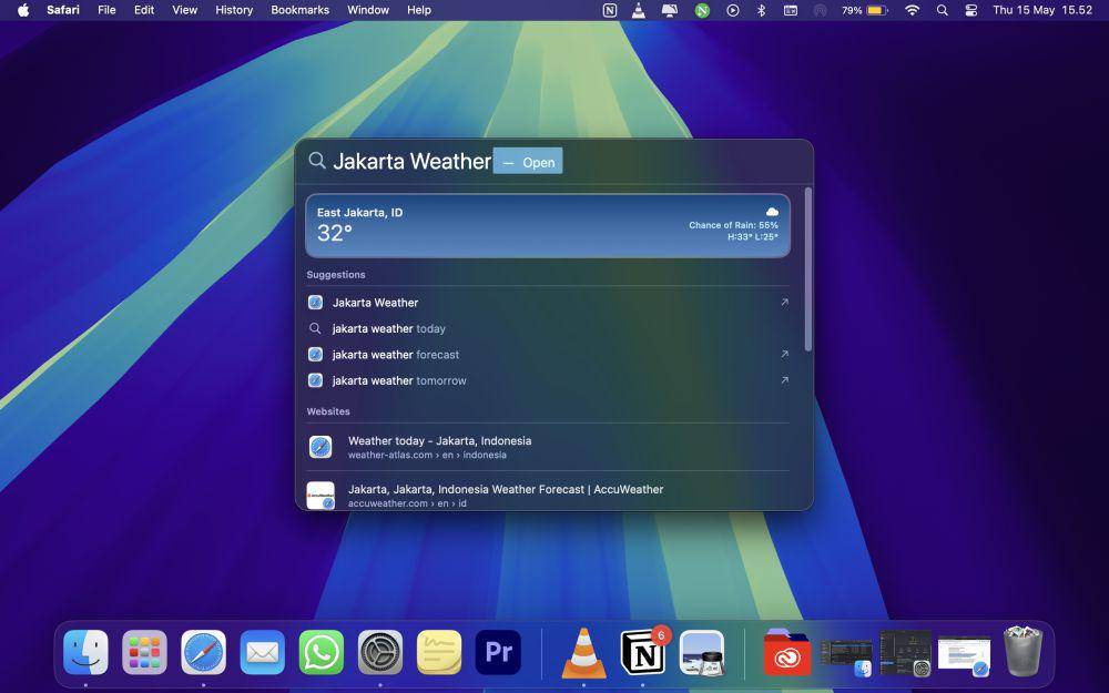 Spotlight Search untuk cek cuaca (dok. Pribadi/Ahmad Khoirul Anam)