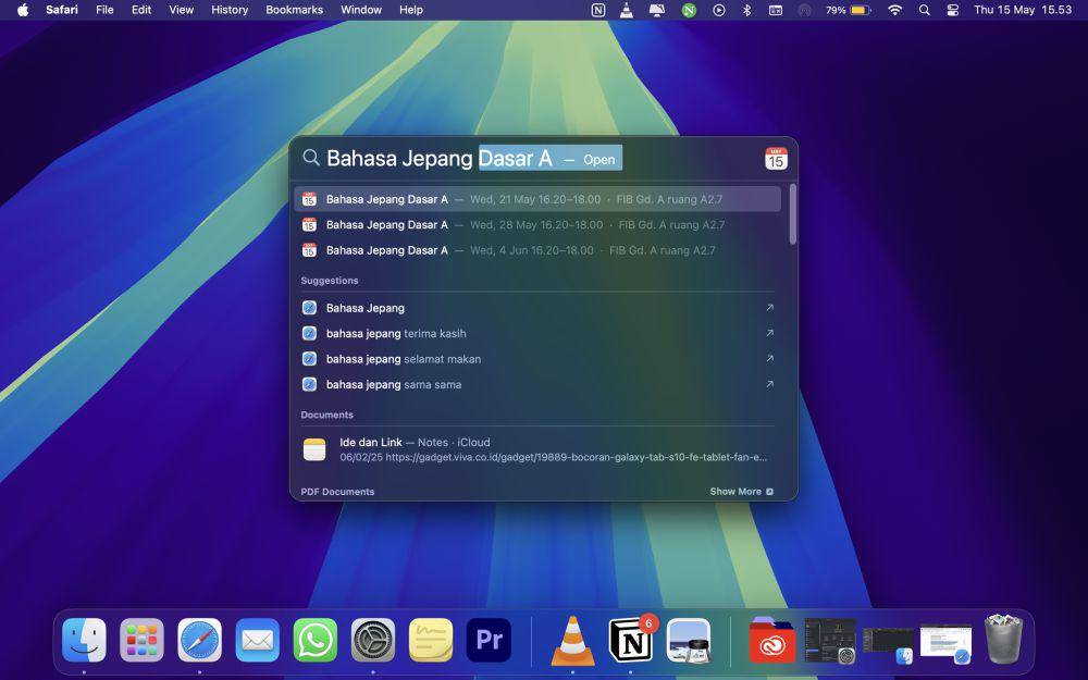 Spotlight Search buat cek jadwal kalender (dok. Pribadi/Ahmad Khoirul Anam)