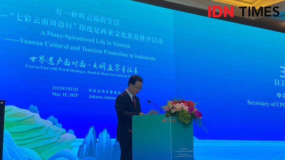 Sekretaris Partai Komunis China (PKC) Provinsi Yunnan, Wang Ning, dalam agenda "Promosi Pariwisata dan Budaya Yunnan di Indonesia" yang digelar di Jakarta. (IDN Times/Marcheilla Ariesta)