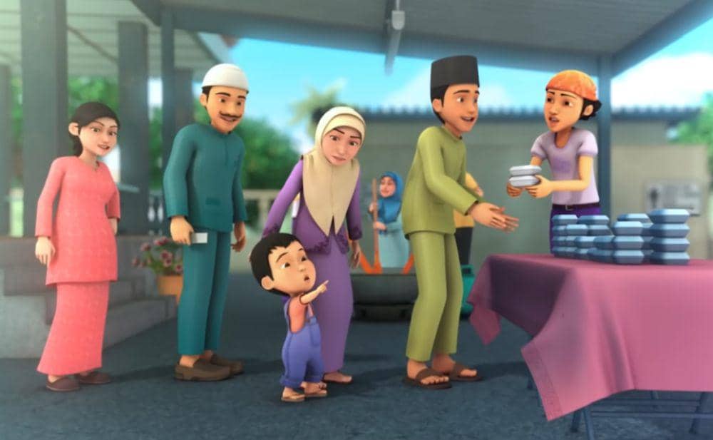 Abang Salleh membagikan makanan gratis (youtube.com/Les' Copaque Production)