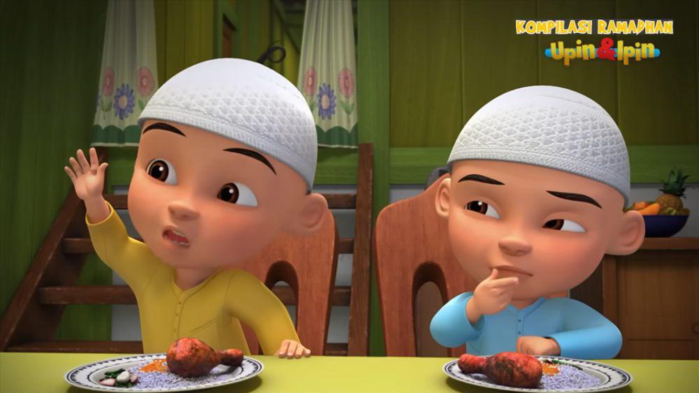 Upin dan Ipin makan ayam goreng (dok. Les' Copaque Production/Upin dan Ipin)