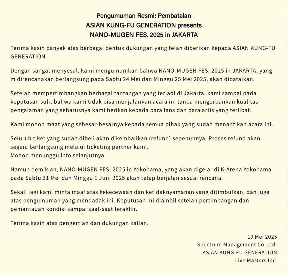 Nano-Mugen Festival Jakarta 2025 dibatalkan (instagram.com/nanomugenfesid)