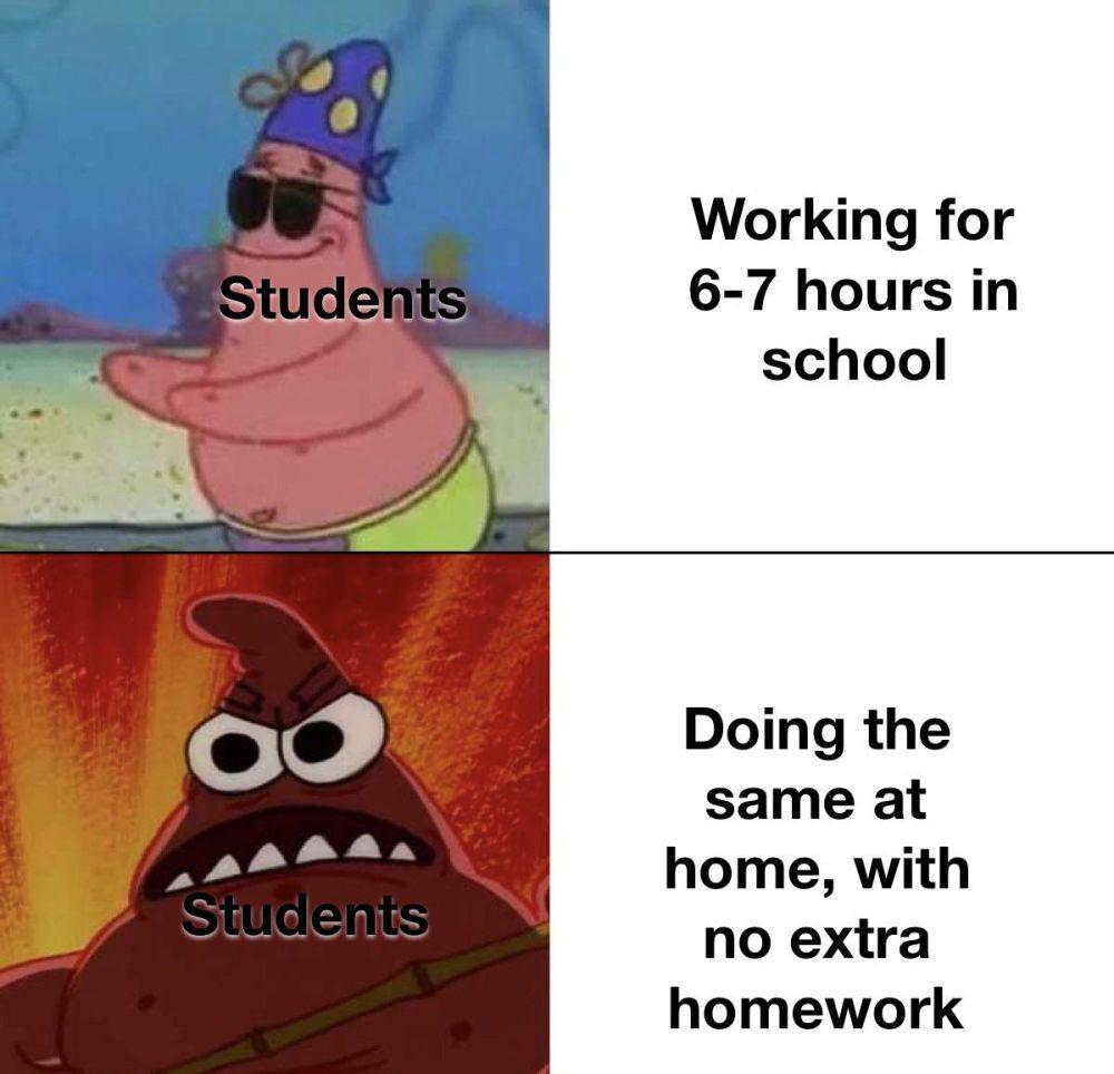 meme SpongeBob tentang ngerjain PR (reddit.com/user/efelly2)