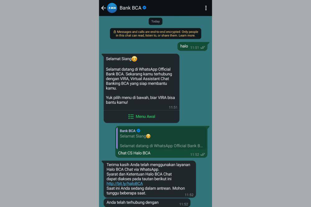 Cara membuka blokir rekening BCA melalui WhatsApp resmi BCA (Dok. IDN Times)