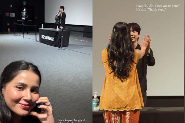 7 Potret Yunita Siregar Hi-Touch dengan Jin BTS di Korea