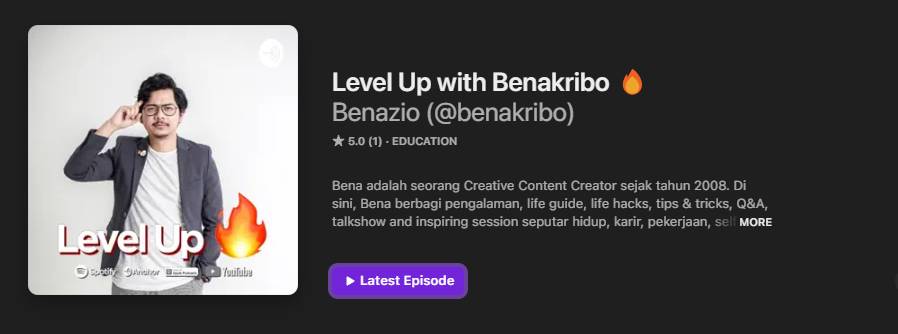 Tangkapan layar apple podcast Level Up with Bena Kribo (Apple Podcast/Bena Kribo)