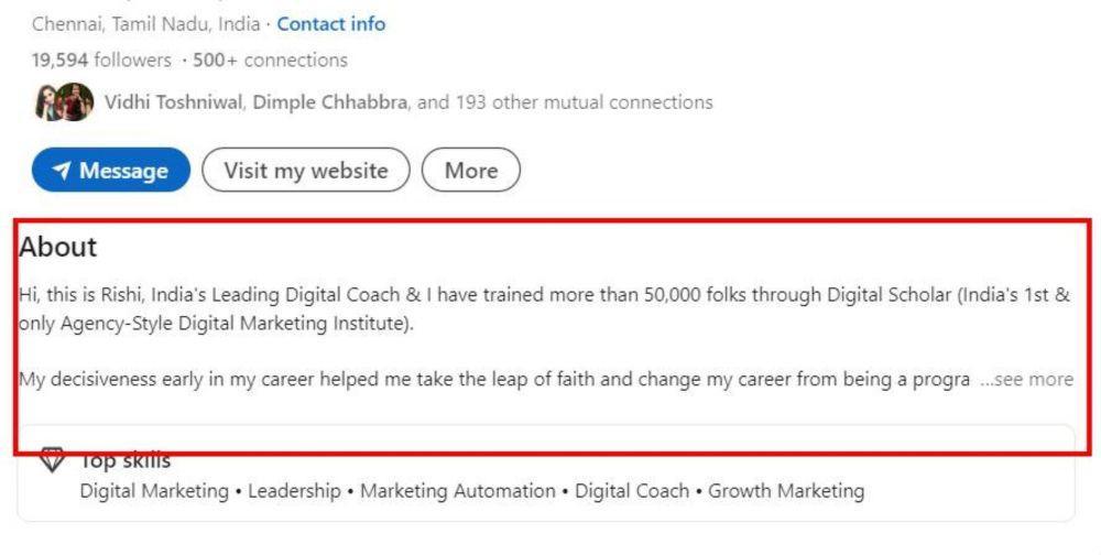 Ilustrasi penulisan about di linkedIn (digitalscholar.in)