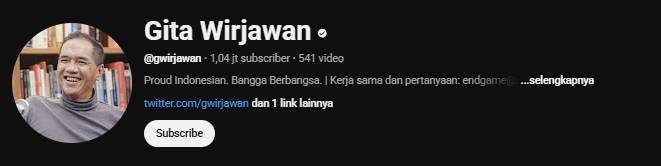 Tangkapan layar akun youtube Gita Wirjawan (youtube.com/Gita Wirjawan)