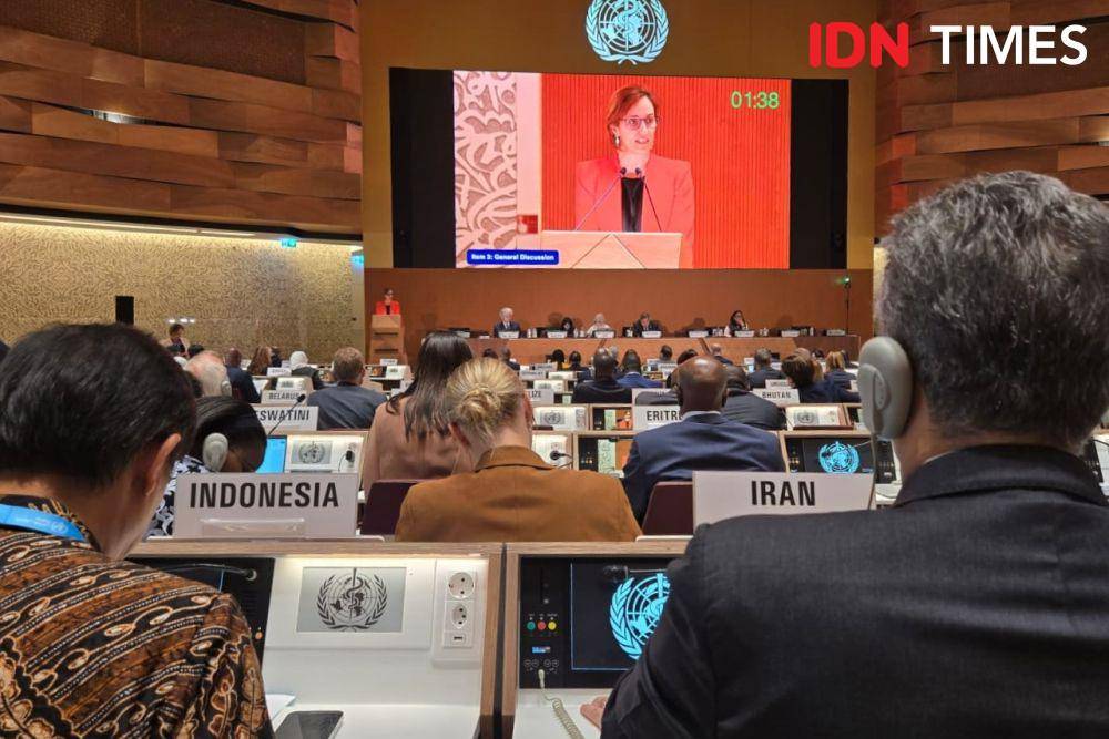 Menkes Budi Gunadi Sadikin saat Sidang World Health Assembly (WHA) 78, Palais de Nations, Jenewa. (IDN Times/Uni Lubis)