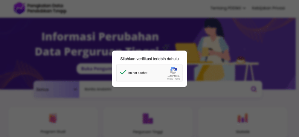 Ilustrasi verifikasi website PDDikti (pddikti.kemdiktisaintek.go.id)
