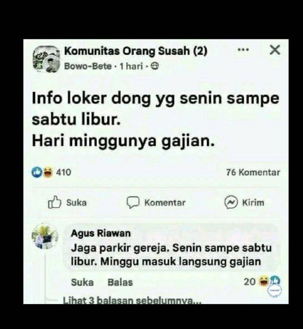 Meme malas kerja tapi pengin gajian (instagram.com/lokertangsel.info)