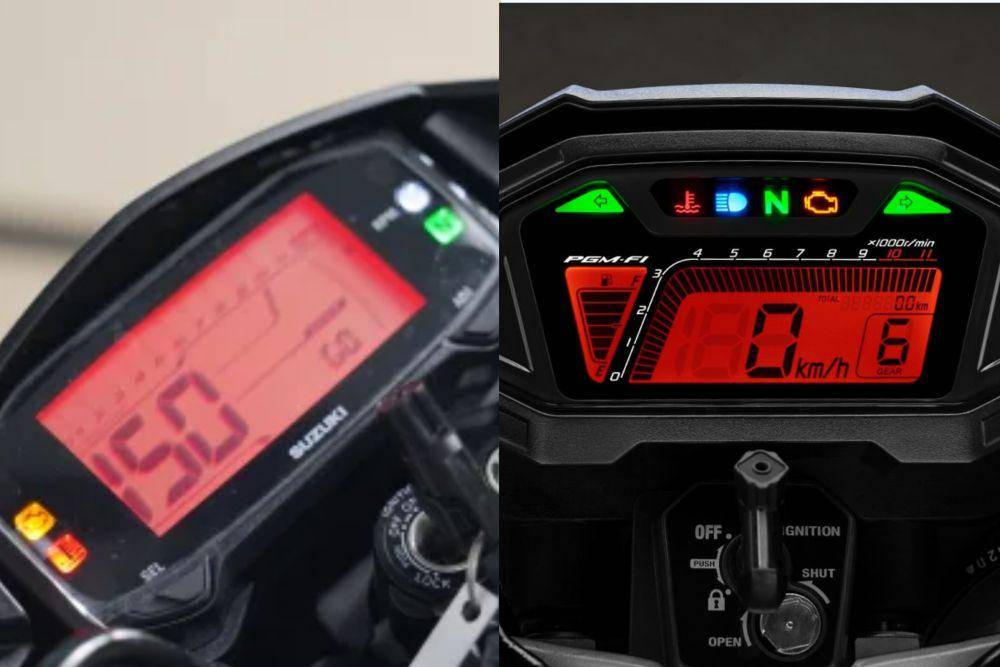 speedometer Suzuki Satria F150 (suzuki.co.id) | speedometer Honda Sonic 150R (astra-honda.com)